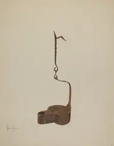 Wrought Iron Betty Lamp, c. 1937. Creator: H. Langden Brown