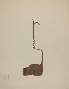 Wrought Iron Betty Lamp, c. 1937. Creator: H. Langden Brown