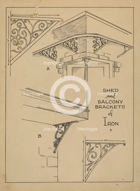 Wrought Iron Brackets, c. 1936. Creator: Al Curry.