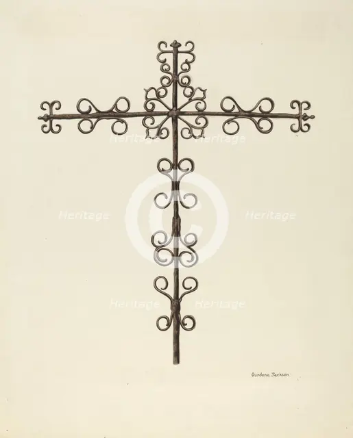 Wrought Iron Cross (Restored), c. 1938. Creator: Gordena Jackson.