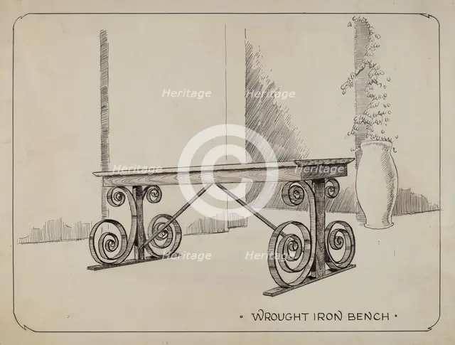 Wrought Iron Garden Bench, c. 1936. Creator: Al Curry.