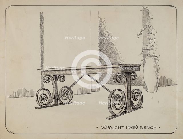 Wrought Iron Garden Bench, c. 1936. Creator: Al Curry.