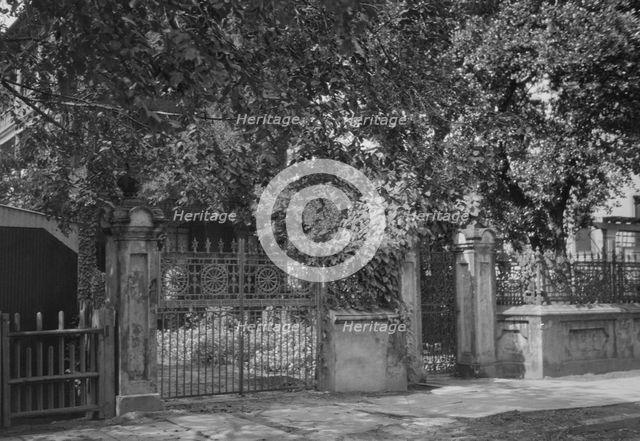 Wrought iron gate and fence, New Orleans or Charleston, South Carolina, between 1920 and 1926. Creator: Arnold Genthe.