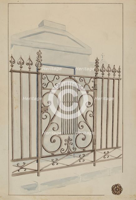Wrought Iron Gate and Fence, c. 1936. Creator: Lucien Verbeke.