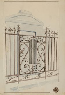 Wrought Iron Gate and Fence, c. 1936. Creator: Lucien Verbeke