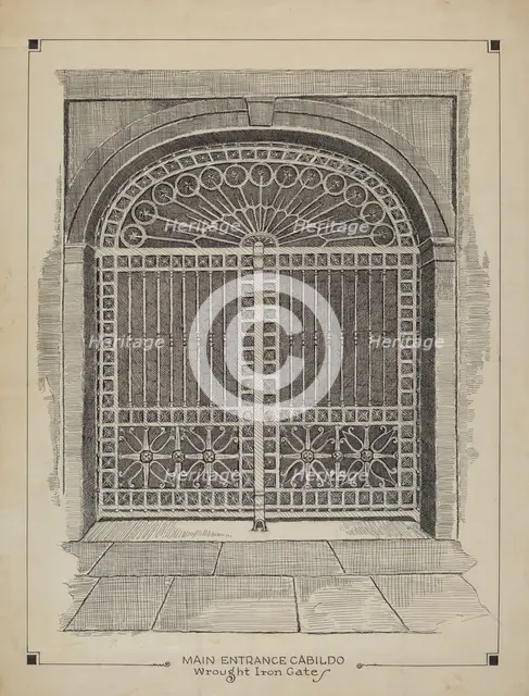 Wrought Iron Gate, c. 1936. Creator: Al Curry.