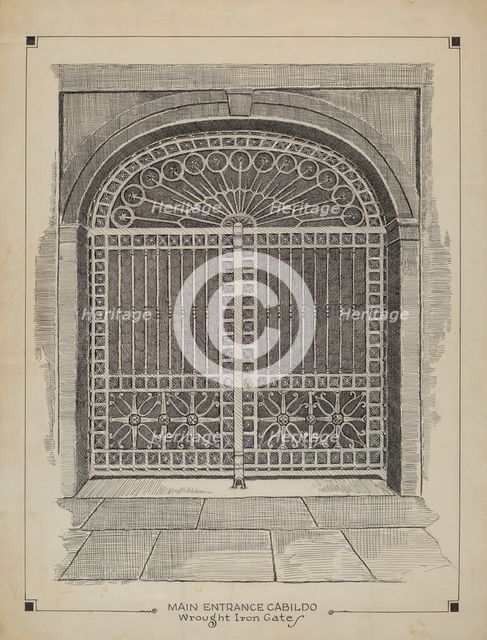 Wrought Iron Gate, c. 1936. Creator: Al Curry.