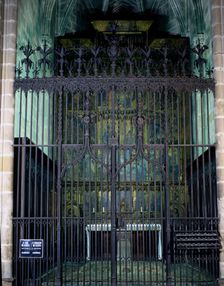 Wrought iron gate of the chapel of Saint Sebastian and Saint Tecla in the Barcelona Cathedral