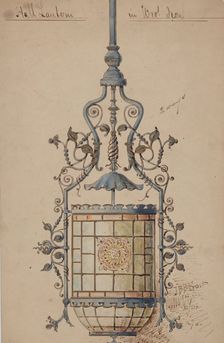 Wrought Iron Hall Lantern Design, 19th century. Creator: J. B. B.