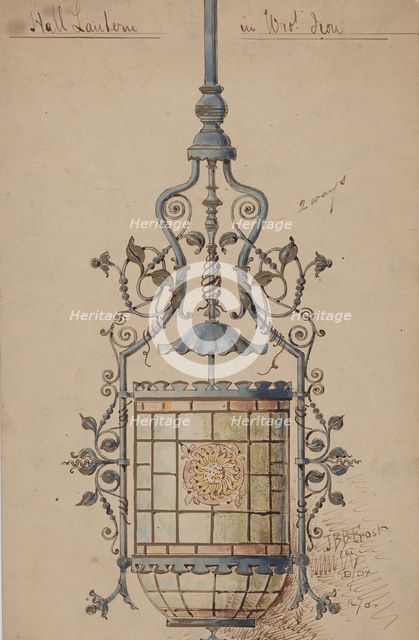 Wrought Iron Hall Lantern Design, 19th century. Creator:  J. B. B..
