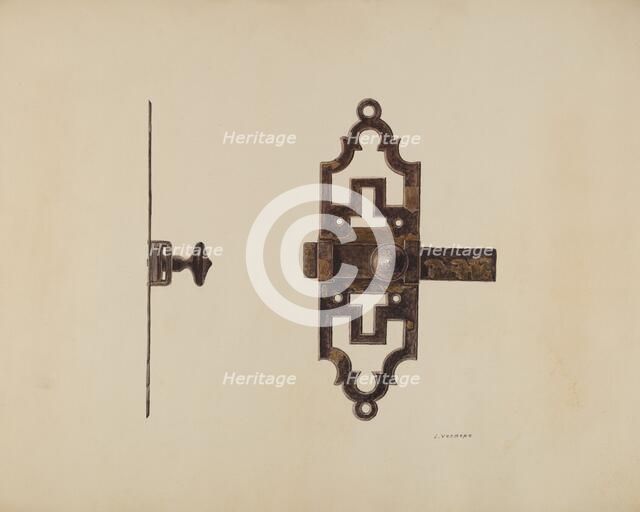 Wrought Iron Latch, c. 1938. Creator: Lucien Verbeke.