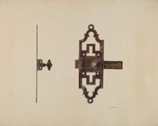 Wrought Iron Latch, c. 1938. Creator: Lucien Verbeke
