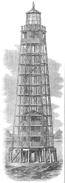 Wrought-iron lighthouse on the Ushruffee Reef, in the Strait of Jubal, in the Red Sea, 1862. Creator: Unknown