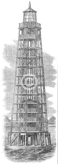 Wrought-iron lighthouse on the Ushruffee Reef, in the Strait of Jubal, in the Red Sea, 1862. Creator: Unknown.