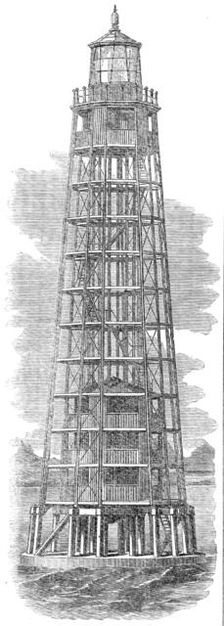 Wrought-iron lighthouse on the Ushruffee Reef, in the Strait of Jubal, in the Red Sea, 1862. Creator: Unknown