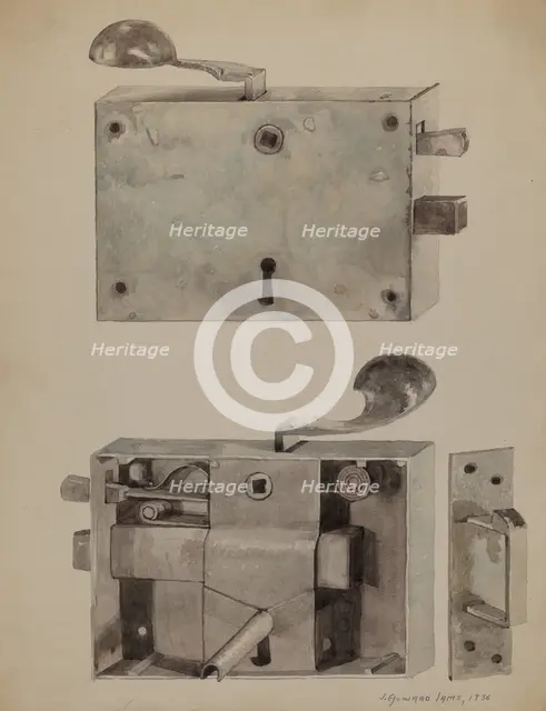 Wrought Iron Lock, 1936. Creator: J. Howard Iams.