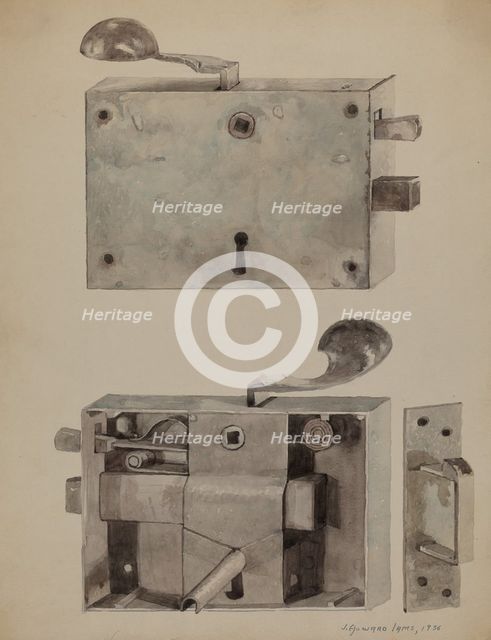 Wrought Iron Lock, 1936. Creator: J. Howard Iams.