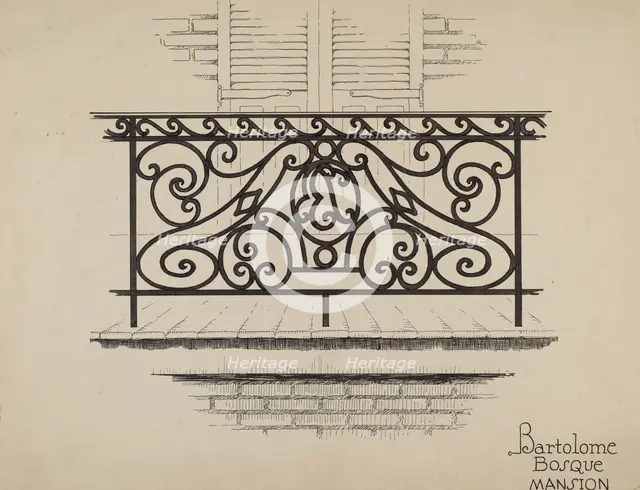 Wrought Iron Railing, c. 1936. Creator: Thomas Byrne.