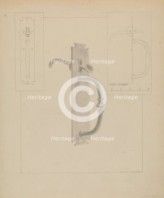 Wrought Iron Thumb Latch, c. 1936. Creator: Donald Streeter.
