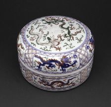 Wucai Dragon Box and Cover, Ming dynasty (1368-1644), Wanli reign (1563-1620). Creator: Unknown