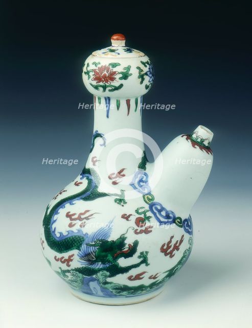 Wucai kendi with dragons, Qing dynasty, early Kangxi period, China, 1662-1683. Creator: Unknown.
