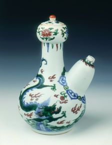 Wucai kendi with dragons, Qing dynasty, early Kangxi period, China, 1662-1683. Creator: Unknown