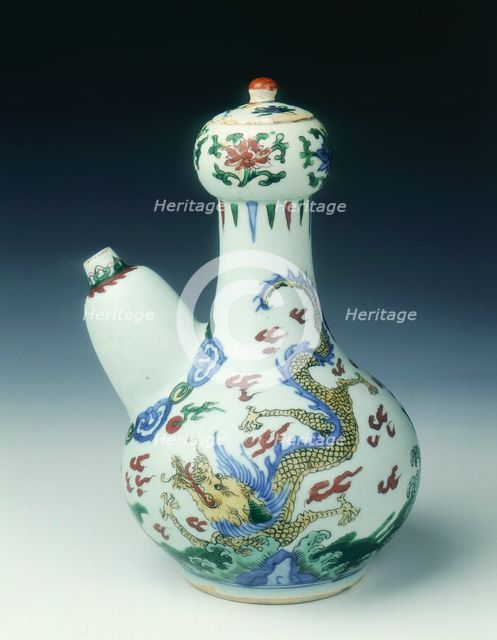 Wucai kendi with dragons, Qing dynasty, early Kangxi period, China, 1662-1683. Creator: Unknown.
