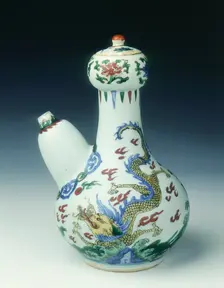 Wucai kendi with dragons, Qing dynasty, early Kangxi period, China, 1662-1683. Creator: Unknown