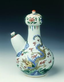 Wucai kendi with dragons, Qing dynasty, early Kangxi period, China, 1662-1683. Creator: Unknown