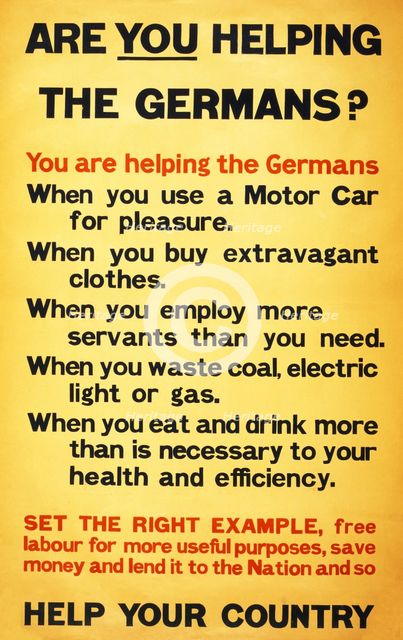WW1 Poster appealing to the public to support the war effort by being frugal, 1917. 