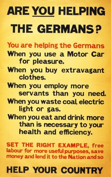 WW1 Poster appealing to the public to support the war effort by being frugal, 1917