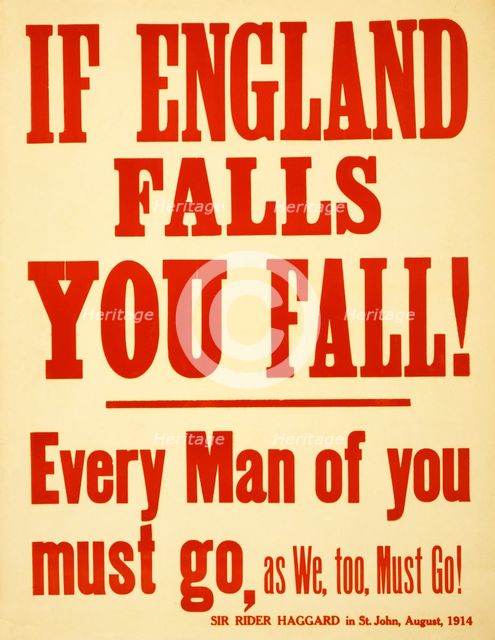 WW1 Recruitment Poster If England Falls you Fall!, 1915.