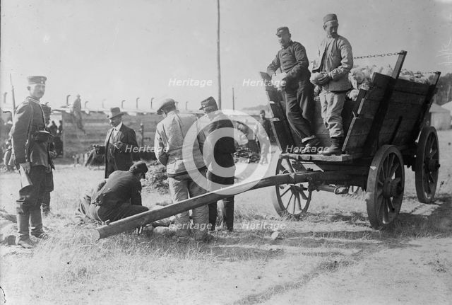 Wynsdorf (Zossen), French prisoners receiving cabbages, 7 Jan 1915. Creator: Bain News Service.