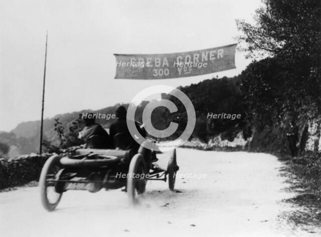 T Thornycroft in a Thornycroft car in a TT race, 1908. Artist: Unknown