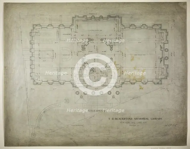 T.B. Blackstone Memorial Library, Chicago, Illinois, Main Floor Plan, 1901. Creator: Solon Spencer Beman.