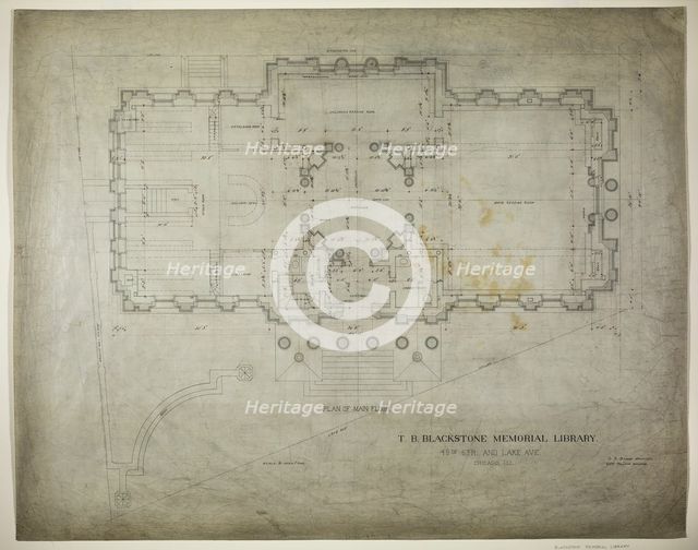 T.B. Blackstone Memorial Library, Chicago, Illinois, Main Floor Plan, 1901. Creator: Solon Spencer Beman.