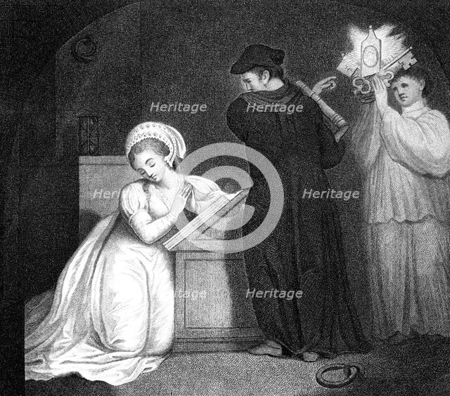 'To Convert Lady Grey to the Roman Faith, before Her Execution', 1798.Artist: J Ogborne