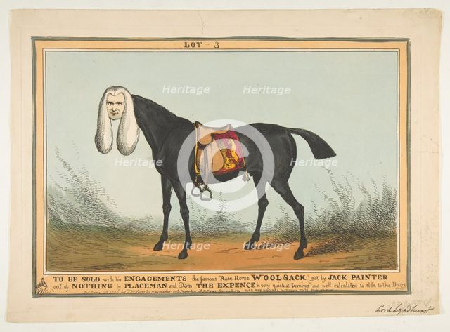 To Be Sold With All His Engagements-The Famous Race Horse Woolsack, June 29, 1829. Creator: William Heath.