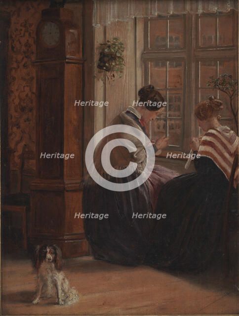 To damer sidder ved et vindue og syr, 1839-1911. Creator: Christian Rudolph Vogelsang.
