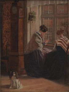 To damer sidder ved et vindue og syr, 1839-1911. Creator: Christian Rudolph Vogelsang