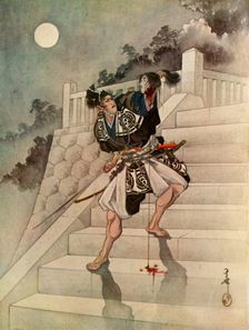 To his unspeakable horror...the moonlight reveals the head of Kesa - his love! 1919. Creator: Unknown
