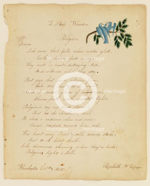 To Miss Wheaton; Religion, 1830. Creator: Elizabeth W. Capron.
