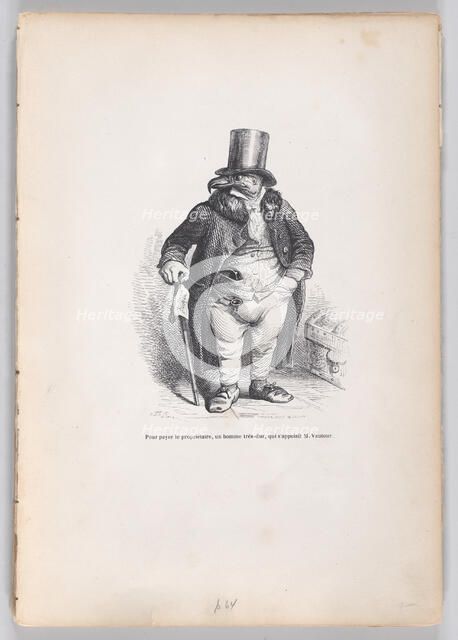 To pay the landlord, a very harsh man, whose name was M. Vautour from Scenes from t..., ca. 1837-47. Creator: Andrew Best Leloir.