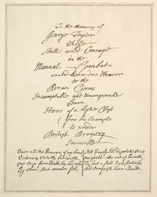 To the Memory of George Taylor Whose Skill and Courage in Manual Combat Would Have Done Ho..., 1782. Creator: Richard Livesay