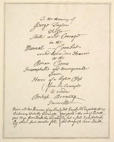 To the Memory of George Taylor Whose Skill and Courage in Manual Combat Would Have Done Ho..., 1782. Creator: Richard Livesay