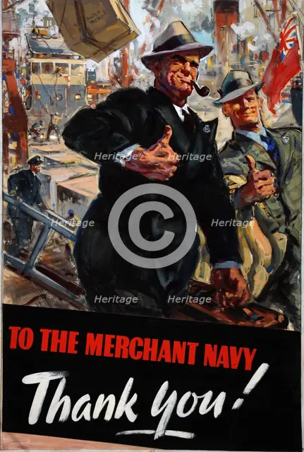 'To the Merchant Navy - Thank you!', World War II poster, between 1939 and 1946. Creators: Central Office of Information, Unknown.