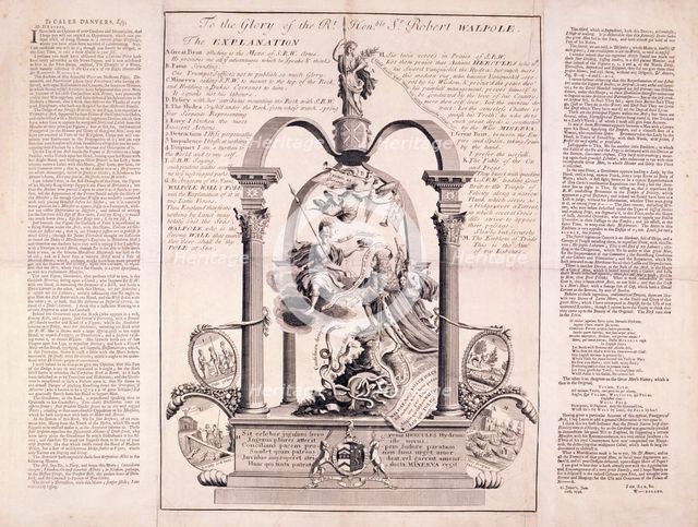 'To the Glory of the Rt Honble Sr Robert Walpole', 1730.  Artist: F Dumouchel
