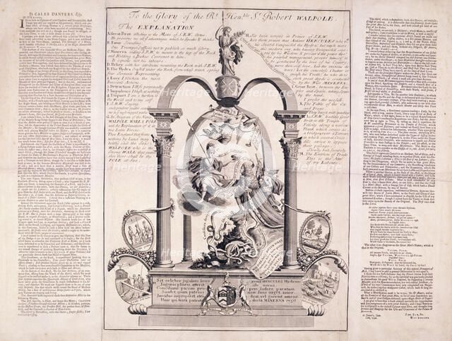'To the Glory of the Rt Honble Sr Robert Walpole', 1730.  Artist: F Dumouchel
