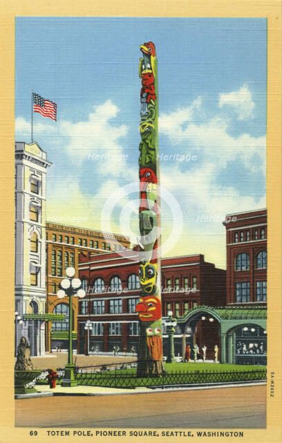 Totem pole, Pioneer Square, Seattle, Washington, USA, 1935. Artist: Unknown
