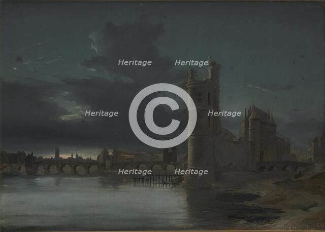 Tour St. Jacques and Notre Dame, Paris. Evening, 1848. Creator: Anton Melbye.